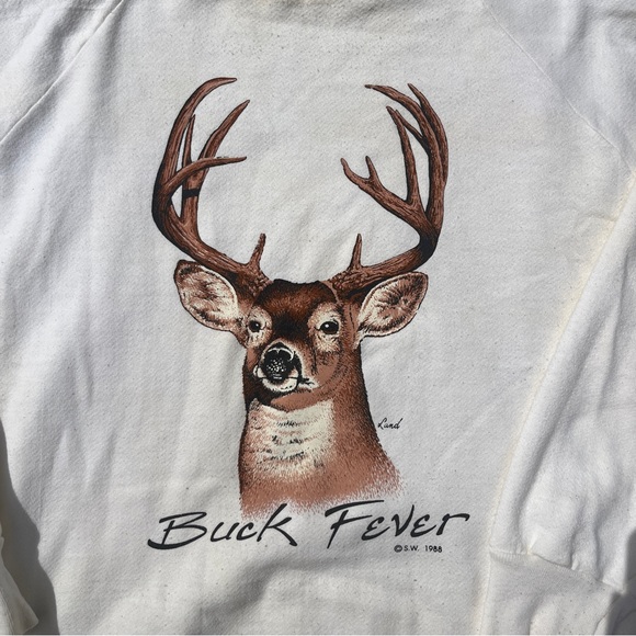 Vintage 1980s Buck Fever Crewneck Sweatshirt Cream Size XL Men’s Shirt - Picture 2 of 4